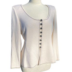 St. John Evening Marie Gray Santana Knit Top Mature Sequins Event Quiet Luxury-8